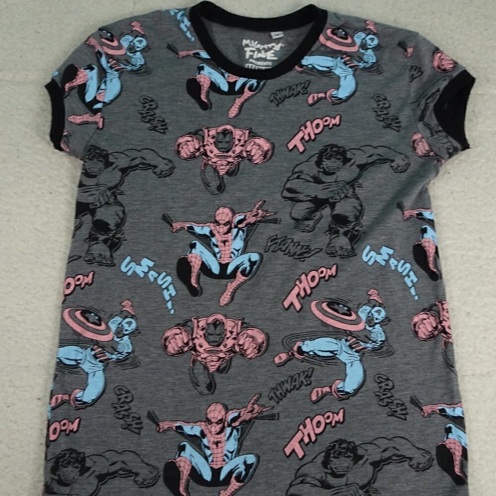 Marvel Comics Gray Cap Sleeves Hulk, Spiderman XS